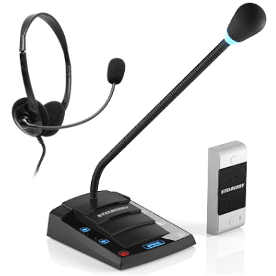 Переговорное устройство «клиент-кассир» STELBERRY S-412 с гарнитурой и аудиовыходом