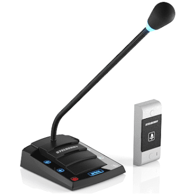Переговорное устройство «клиент-кассир» STELBERRY S-420 с режимом «Симплекс», кнопкой «Вызов» и аудиовыходом