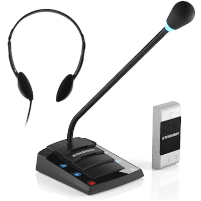 Дуплексное переговорное устройство «клиент-кассир» STELBERRY S-401 с наушниками и аудиовыходом