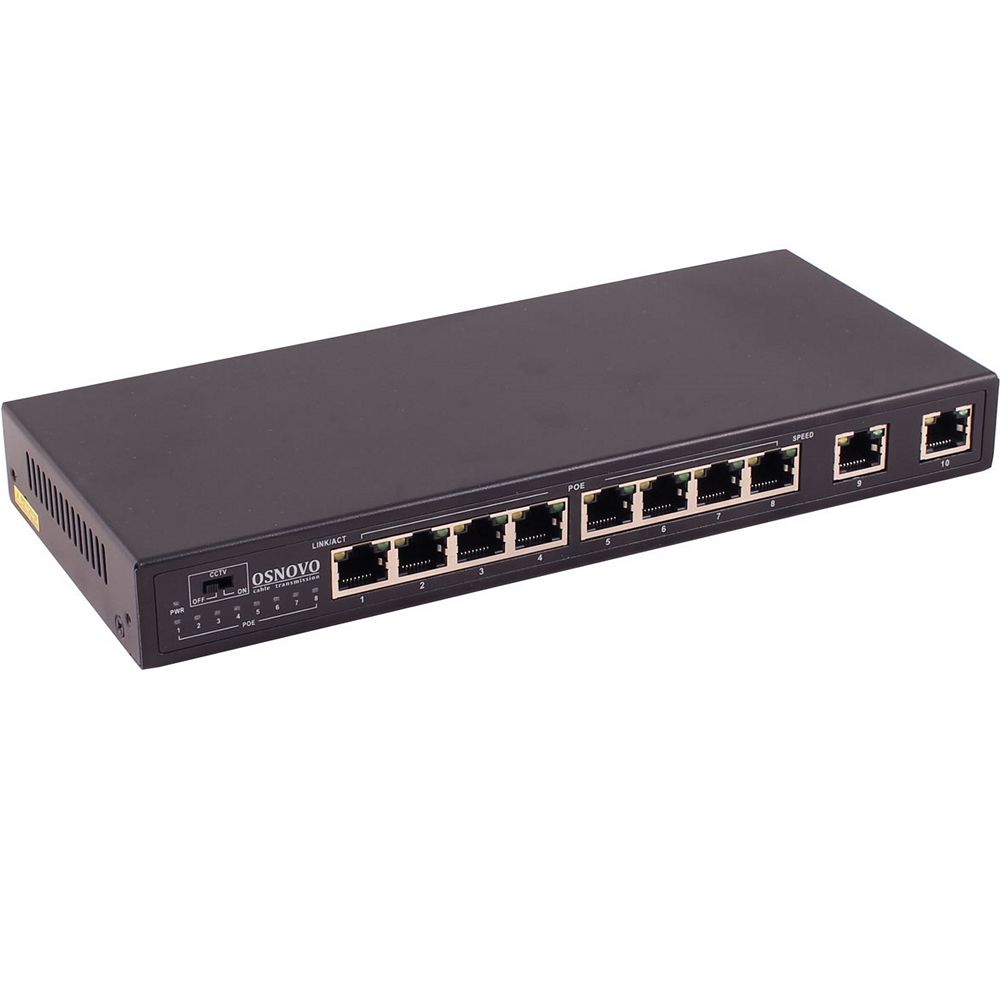 8-портовый неуправляемый PoE коммутатор OSNOVO SW-20820/B (96W) Fast Ethernet